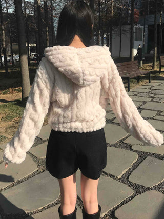Bubble Texture Crop Zip-Up Hoodie