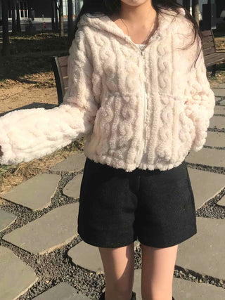 Bubble Texture Crop Zip-Up Hoodie