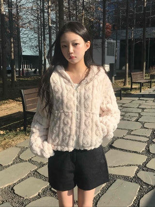 Bubble Texture Crop Zip-Up Hoodie