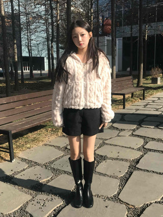 Bubble Texture Crop Zip-Up Hoodie