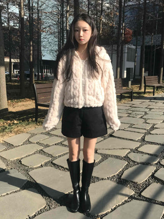 Bubble Texture Crop Zip-Up Hoodie