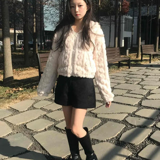 Bubble Texture Crop Zip-Up Hoodie