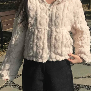 Bubble Texture Crop Zip-Up Hoodie