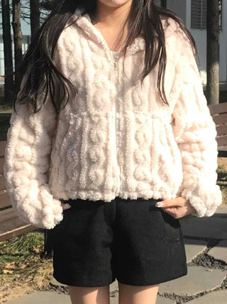 Bubble Texture Crop Zip-Up Hoodie