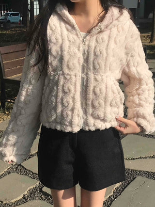 Bubble Texture Crop Zip-Up Hoodie