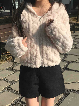 Bubble Texture Crop Zip-Up Hoodie