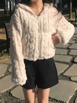 Bubble Texture Crop Zip-Up Hoodie