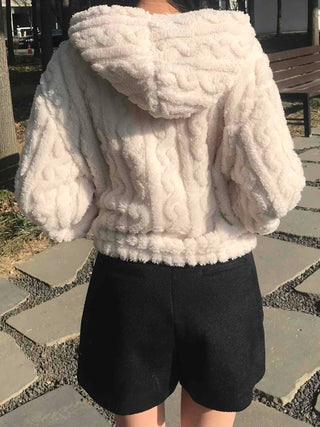 Bubble Texture Crop Zip-Up Hoodie