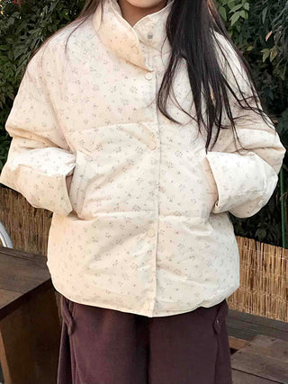 Soft Flower Pattern Stand Collar Quilted Padded Jacket