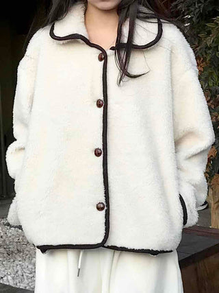 Collar Contrast Button Oversized Sherpa Jacket