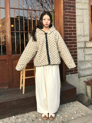 Reversible Mini Dot Piping Contrast Padded Jacket