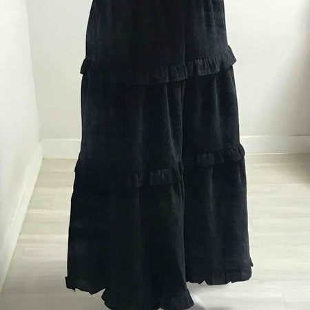 Vintage Corduroy Tier Frill Flare Long Skirt
