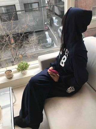 Numbering Print Crop Hoodie Tracksuit Set