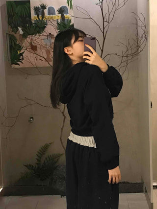 Numbering Print Crop Hoodie Tracksuit Set