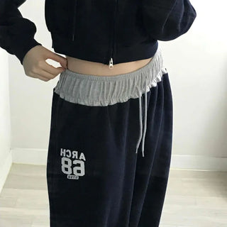 Numbering Print Crop Hoodie Tracksuit Set