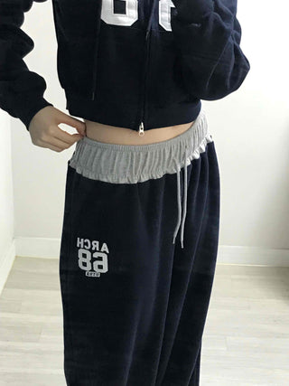 Numbering Print Crop Hoodie Tracksuit Set