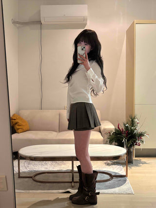 Classic V-neck Frill Asymmetrical Blouse