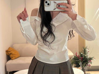 Classic V-neck Frill Asymmetrical Blouse
