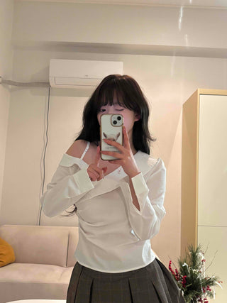 Classic V-neck Frill Asymmetrical Blouse