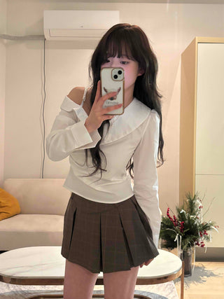 Classic V-neck Frill Asymmetrical Blouse