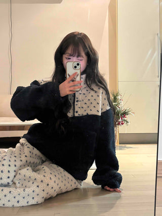 Heart Pattern Two-Tone Fleece Oversized Tracksuit Set