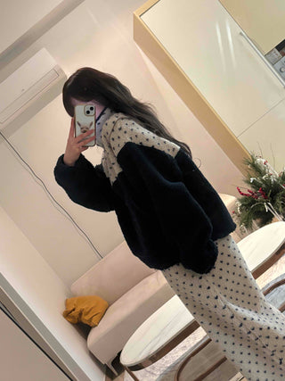 Heart Pattern Two-Tone Fleece Oversized Tracksuit Set