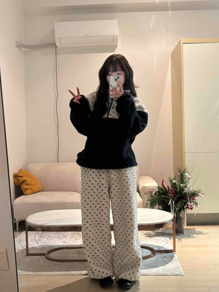 Heart Pattern Two-Tone Fleece Oversized Tracksuit Set