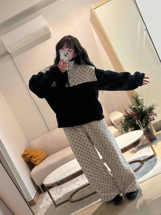 Heart Pattern Two-Tone Fleece Oversized Tracksuit Set