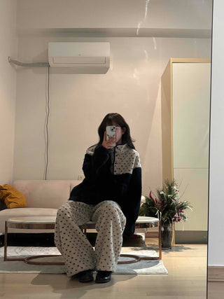 Heart Pattern Two-Tone Fleece Oversized Tracksuit Set