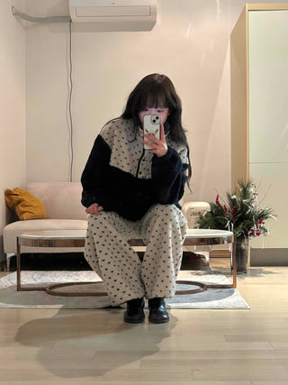 Heart Pattern Two-Tone Fleece Oversized Tracksuit Set