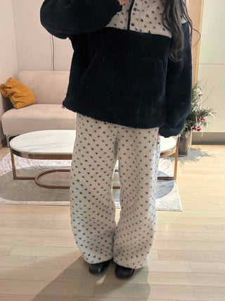 Heart Pattern Two-Tone Fleece Oversized Tracksuit Set