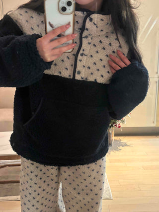 Heart Pattern Two-Tone Fleece Oversized Tracksuit Set