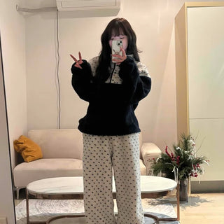 Heart Pattern Two-Tone Fleece Oversized Tracksuit Set