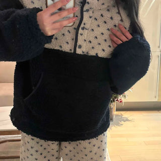 Heart Pattern Two-Tone Fleece Oversized Tracksuit Set