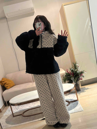 Heart Pattern Two-Tone Fleece Oversized Tracksuit Set