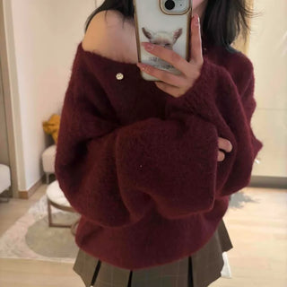 Loose-fit Boat Neck Off-shoulder Knit