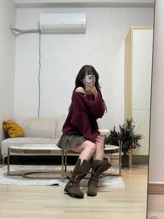 Loose-fit Boat Neck Off-shoulder Knit