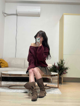 Loose-fit Boat Neck Off-shoulder Knit