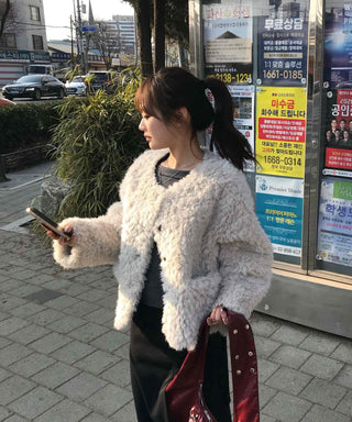 Puff Sleeve Fur Crop Sherpa Jacket