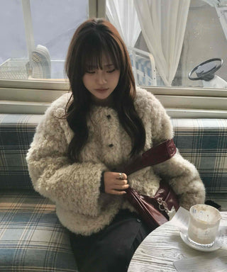 Puff Sleeve Fur Crop Sherpa Jacket
