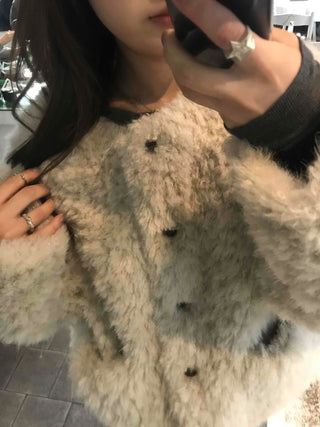 Puff Sleeve Fur Crop Sherpa Jacket