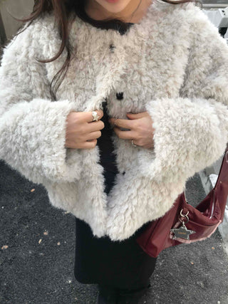 Puff Sleeve Fur Crop Sherpa Jacket