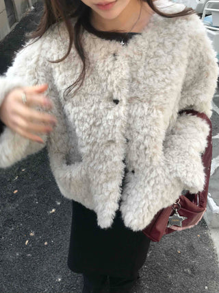 Puff Sleeve Fur Crop Sherpa Jacket