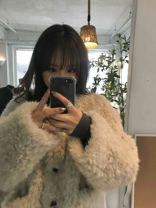 Puff Sleeve Fur Crop Sherpa Jacket