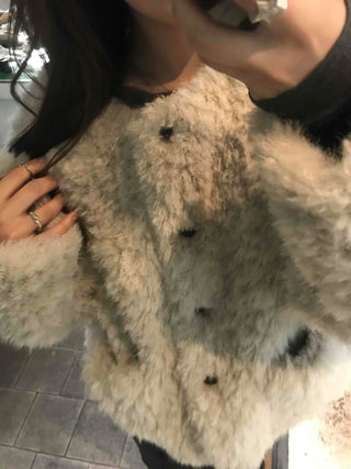 Puff Sleeve Fur Crop Sherpa Jacket