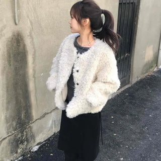 Puff Sleeve Fur Crop Sherpa Jacket