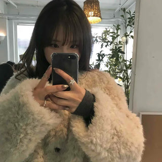 Puff Sleeve Fur Crop Sherpa Jacket