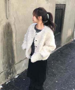 Puff Sleeve Fur Crop Sherpa Jacket