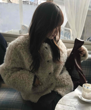 Puff Sleeve Fur Crop Sherpa Jacket