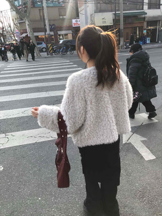 Puff Sleeve Fur Crop Sherpa Jacket